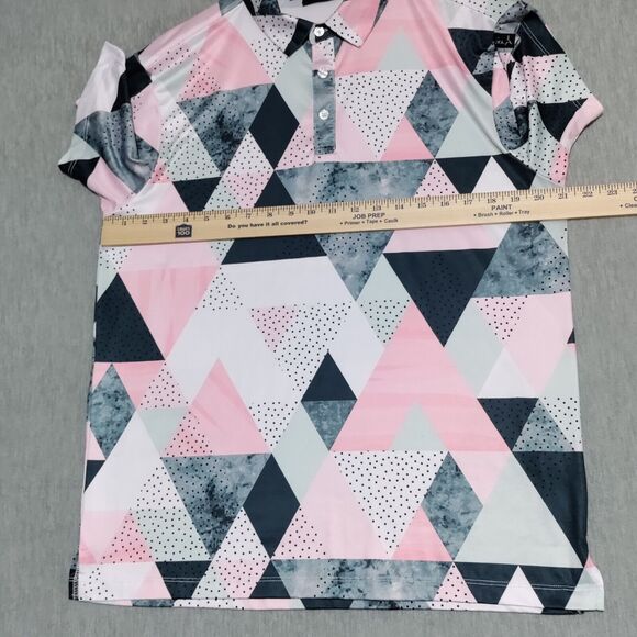 Yatta‎ Golf Polo Shirt Mens Medium Performance Stretch Abstract Geometric - Picture 7 of 14